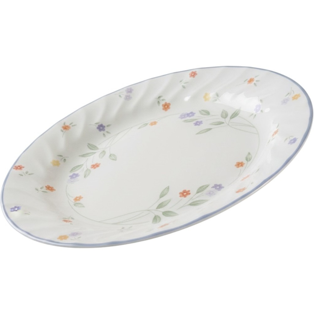 Set of 4 Floral Wreath Swirl Rim Salad Dessert Plates Blue Trim 7.5 Inch